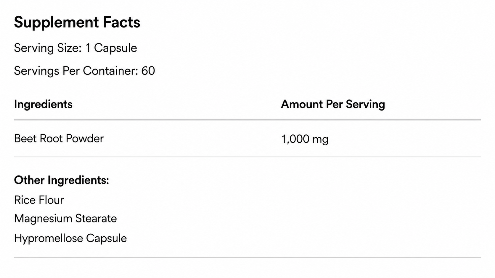 Beet Root Capsules supplement facts