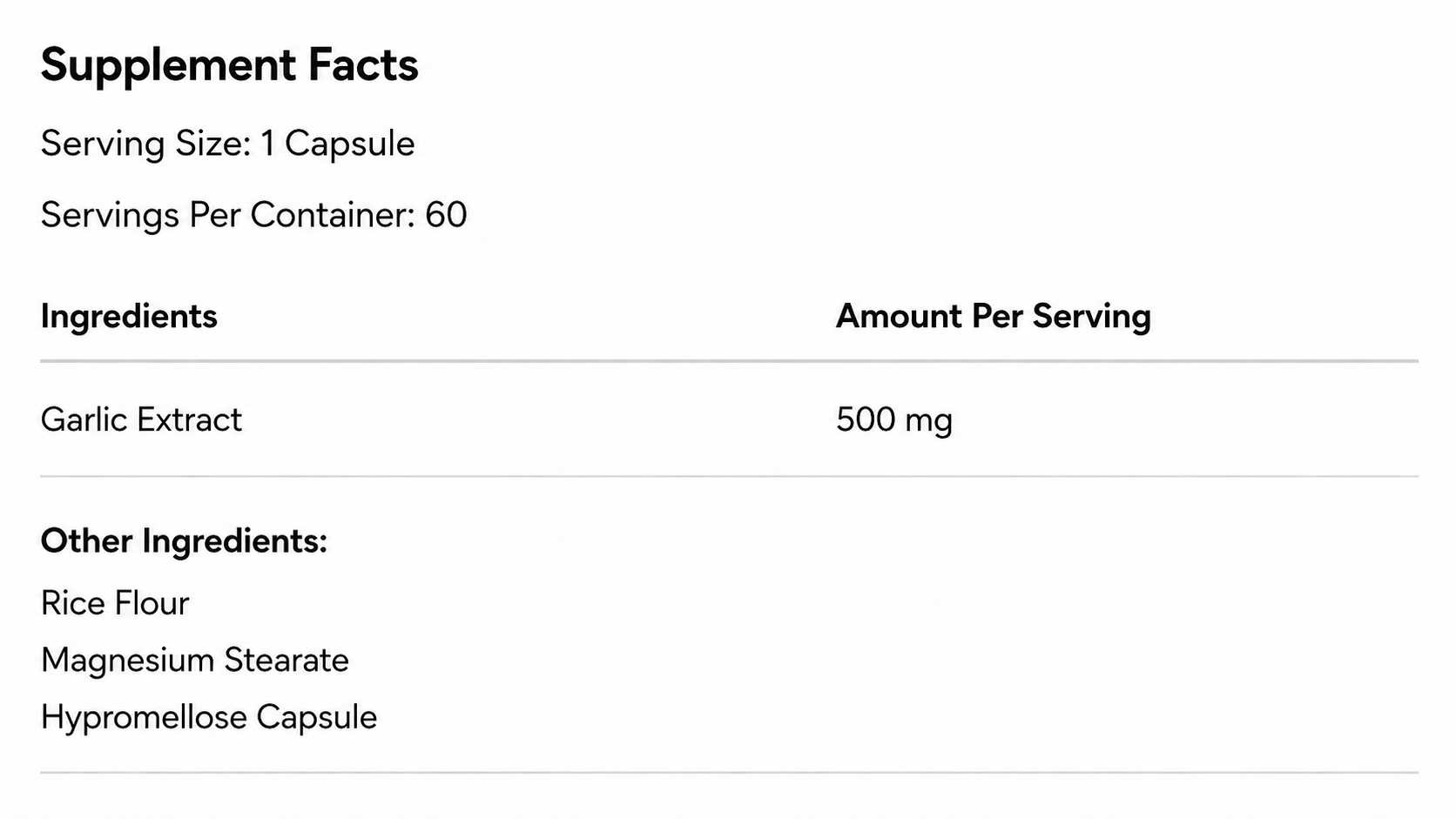 Garlic Extract Capsules supplement facts